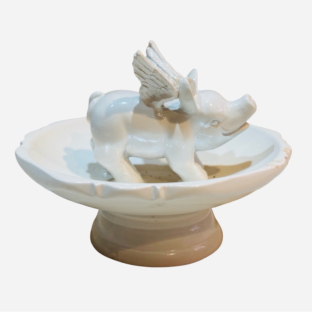 Ceramic‎ Flying Pig Trinket Dish Ring Holder Jewelry Tray Cottagecore Decor